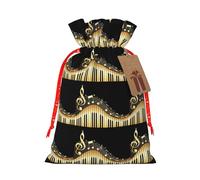 Novel Music Note Printing Drawstring Christmas Bag With Kraft Tag 4.7x6.9 Inch For Halloween Wrapping Gifts
