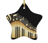 Novel Music Note Printing Vintage Ornaments For Christmas, Ceramic Star Design With Hanging String, Bible Verse Star Ornament