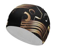 Novel Music Note Swim Cap for Adult, Elastic Fabric Swimming Cap, Comfortable Bathing Cap for Long & Short Hair