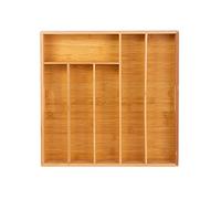 Novel Solutions 6 Compartments Bamboo Cutlery Holder Tray Kitchen Utensil Silverware Drawer Organizer Dividers with 2 handles, Brown, large, DS-5949