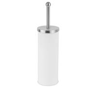 Novel Solutions Toilet Brush with Holder - Round Lid and Strong Dense Bristles, Durable Stainless Steel Handle, Compact Design - White