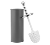 Novel Solutions Bristles Premium Toilet Brush & Holder Set - Compact Round Lid Design with Dense Bristles, Stainless Steel Handle & Inner Drip Cup - Durable Bathroom Cleaning Solution (Grey)