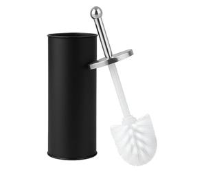 Novel Solutions Bristles Premium Toilet Brush & Holder Set - Compact Round Lid Design with Dense Bristles, Stainless Steel Handle & Inner Drip Cup - Durable Bathroom Cleaning Solution (Black)