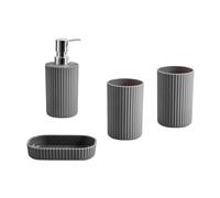 Novel Solutions Premium 4-Piece Bathroom Accessories Set - Matt Grey Rubber-Coated Soap Dispenser, Soap Dish, 2 Tumbler Cups & Toothbrush Holder - Modern Vanity Organiser Kit (Grey Finish)