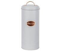 Novel Solutions Retro Round Pasta/spaghetti Canister with Lid. Decorative Kitchen Food Storage Tin for Pasta, Spaghetti and dry food,Grey/Copper Dia 11.0cm xH27.0m,DS-5081