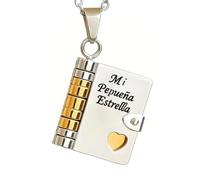 Novel Spanish My Little Star Book Necklace for Daughter, Mi Pequeña Estrella Engravable 6-Page Openable Book Necklace,Adjustable Jewelry Charm Gift for Daughter Birthday Graduation (A)