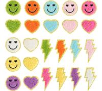 Novel Style Chenille Patches for Clothing - Self Adhesive Rainbow Flower Face Love Heart Patches for Jeans Embroidered Applique (24)