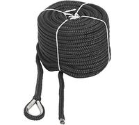 NovelBee 1/2" x 100' Double Braid Nylon Anchor Line with Stainless Steel Thimble,Safe Workload:1,020 Lbs;Tensile Strength:5,100 Lbs (Black)