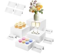 Novelfun Buffet Risers Acrylic Food Risers for Buffet Table Cupcakes Display with Table Signs Cube Nesting Risers with Hollow Bottoms for Catering Dessert Collectibles Party Decor - 4pcs
