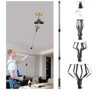 Novelfun Light Bulb Changer for High Ceilings, Fits for Screw Bulb, 2-12FT High Reach Light Bulb Changer Tool, 10 Extension Changing Poles with 3 Eight-Finger Cages and 1 Suction Cup - Stainless Steel