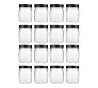 Novelinks 8 Ounce Clear Plastic Jars With Black Lids - Refillable Round Containers for Kitchen & Household Storage - BPA Free (16 Pack)