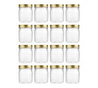 Novelinks 8 Ounce Clear Plastic Jars With Gold Lids - Refillable Round Containers for Kitchen & Household Storage - BPA Free (16 Pack)