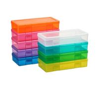 novelinks Medium Plastic Storage Boxes with Latching Lids - 9 Pack Stackable Craft Organizers for Supplies, Pencils, Crayons, Beads, Stationery & Classroom Use(9 Pack Medium -Color)