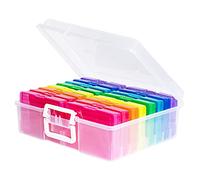 Novelinks (Multi-Colored) - Transparent 10cm x 15cm Photo Cases and Clear Craft Keeper with Handle - 16 Inner Cases Plastic Storage Container Box (Multi-Coloured)