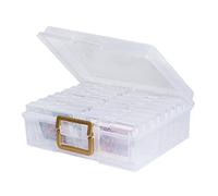 novelinks Photo Case 4" x 6" Photo Box Storage - 16 Inner Photo Keeper Photo Organizer Cases Photos Storage Containers Box for Photos (Clear-Gold Handle)