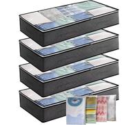Novelistier Underbed Storage Box 4Pack 90L Large Under Bed Storage Bag with 4 x Large Zip lock Bags - Under bed Storage Box with PVC Window for Clothes, Duvets, Comforters, Blankets, Bedding, Quilts