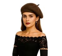 Novella Noori Angora Wool French Beret Hat for Women and Men - Classy Stretchable Winter Wool Beret Hat Women - Warm, Soft and Solid Color Classic French Berets for Casual and Formal Event Coffee