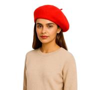Novella Noori Angora Wool French Beret Hat for Women and Men - Classy Stretchable Winter Wool Beret Hat Women - Warm, Soft and Solid Color Classic French Berets for Casual and Formal Event Red