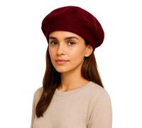 Novella Noori Angora Wool French Beret Hat for Women and Men - Classy Stretchable Winter Wool Beret Hat Women - Warm, Soft and Solid Color Classic French Berets for Casual and Formal Event Wine