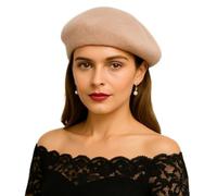 Novella Noori Angora Wool French Beret Hat for Women and Men - Classy Stretchable Winter Wool Beret Hat Women - Warm, Soft and Solid Color Classic French Berets for Casual and Formal Event Beige