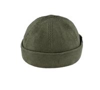 Novella Noori Corduroy Docker Hat - Brimless Cotton Skull Cap with Rolled Cuff and Tartan Lining for Winter and Fall - Streetwear, Adjustable Fisherman Beanie for Men and Women - (One Size, Olive)