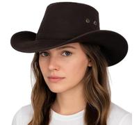 Novella Noori Cowboy Hat for Women and Men - Classic Western Style, Waxed Waterproof Cotton Cowboy Hats with Wide Brim - Foldable and Crushable Outback Hat for Outdoor and Casual Wear - (Brown, S-M)