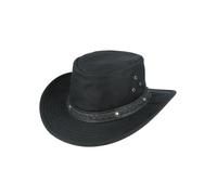 Novella Noori Cowboy Hat - Handmade, Durable, Waxed Cotton Australian Hat for Men and Women - Waterproof Wide Brim Bush Hats for Sun Protection UPF 40+ with Leather Band and Chin Strap - (Black, L)