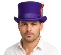 Novella Noori Handmade Wool Felt Top Hat - Wool, Satin Lined Water-Repellent Top Hats with Removable Feather - Women and Mens Tophat for Weddings, Parties or Vintage Costumes (UK, M, Purple)