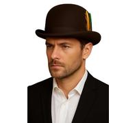 Novella Noori Hard Feld Bowler Hat - Classic Woolen Derby Hat with a Moisture Wicking Lining - Women and Men's Bowler Hat with a Removable Feather and a High Crown, Holds Shape (Dark Brown, L)