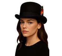 Novella Noori Hard Feld Bowler Hat - Classic Woolen Derby Hat with a Moisture Wicking Lining - Women and Men's Bowler Hat with a Removable Feather and a High Crown, Holds Shape All Day (Black, L)
