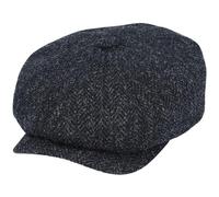Novella Noori Harris Tweed Herringbone Flat Cap - Authentic Scottish Wool Newsboy Cap with Cotton Lining for Men and Women - Handwoven Vintage Flatcap with Grosgrain Sweatband for Comfort (Black, M)