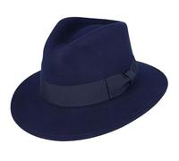 Novella Noori Indiana Jones Style Fedora Hat - Pure Wool Felt Wide Brim Fedora Hat for Men and Women - Crushable, Water-Resistant Vintage Wool Flet Fedoras - (Navy, UK, Alpha, S)