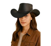 Novella Noori Leather Cowboy Hat - Breathable Australian Cowboy Hat with Shapable Wide Brim for Men and Women - Water-Resistant, Durable Western Hats for Ranch and Outdoor - (Black, UK, XL)