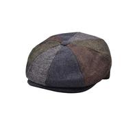 Novella Noori Newsboy Cap for Men and Women - Dark Grey Herringbone Patchwork Wool Blend Flat Caps with Quilted Lining - 8 Panel Vintage Baker Boy Tweed Flat Cap (Dark Grey, UK, Alpha, L)