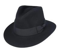 Novella Noori Wide Brim Wool Fedora Hat - Handmade Travel Friendly Classic Felt Fedoras with Grosgrain Band for Men and Women - Unisex Fedora Hats with Cotton Sweatband for Outdoors - (Black, L)