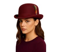 Novella Noori Wool Bowler Hat - Classic Derby Hat for Men & Women - Vintage Churchill & Chaplin Style - High Crown, Curved Brim, Removable Feather - Stylish & Durable - Sizes S-XXL (55cm-62cm)