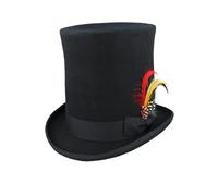 Novella Noori Wool Felt Stove Pipe Hat - Hand Made Satin Lined Pure Wool Felt Stylish & Durable Water Repellent - Top Hat for Men & Women Black (UK, Alpha, L, Black)