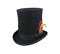 Novella Noori Wool Felt Stove Pipe Hat - Hand Made Satin Lined Pure Wool Felt Stylish & Durable Water Repellent - Top Hat for Men & Women Black (UK, Alpha, M, Black)