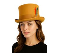 Novella Noori Wool Felt Top Hat - Hand Made Satin Lined Pure Wool Felt Stylish & Durable Water Repellent - Hat for Men & Women (UK, Alpha, M, Mustard)