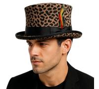 Novella Noori Wool Felt Top Hat - Hand Made Satin Lined Pure Wool Felt Stylish & Durable Water Repellent - Hat for Men & Women (UK, Alpha, L, Leopard)