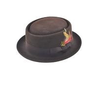 Novella Noori Wool Pork Pie Hat - Crushable, Packable and Water Repellent Pork Pie Hats for Men and Women - Vintage Style Men's Porkpie Hat with Feather - (UK, S, Brown)