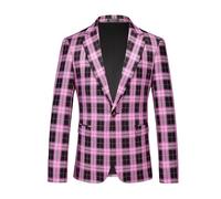 NOVELOVE Mens Blazer Plaid Sport Coats One Button Casual Slim Fit Checked Jacket, Black Pink, 44