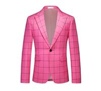 NOVELOVE Mens Blazer Plaid Sport Coats One Button Casual Slim Fit Checked Jacket, Pink, 44