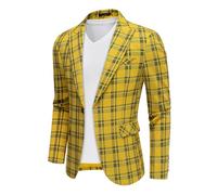 NOVELOVE Mens Blazer Plaid Sport Coats One Button Casual Slim Fit Checked Jacket, Yellow, 41