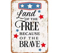 Novelty 8 x 12 Tin Sign - Vintage Look Land of The Free Because of The Brave Bar Cafe Home Wall Deco Metal Signs for Ranch Bar Wine Cellar Pub Decor