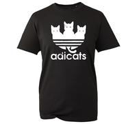 Novelty Adicats T-Shirt, Funny Famous Sportswear Brand Logo Cat Faces Parody Animal Pet Lover Shirt, Gift Unisex Tee Top (Black, L)