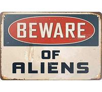 Novelty Beware of Aliens Decorative Sign Exterior Outdoor & Indoor Home Cave Garage Bar Wall Decoration Vintage Metal Aluminum Signs 8 X 12 Inch