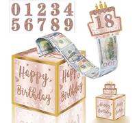 Novelty Birthday Money Box Cash Gift Pull with DIY Stickers for Any Age, Surprise Money Gift Box with Pull out Happy Birthday Card and 30Pcs Transparent Bags, Money Gift Box for Cash Gifts Girls Women