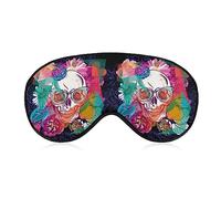 Novelty Blackout Eye Mask,Colorful Skull and Flowers Day of The Dead Sleep Masks Sleeping Mask Blindfold Eye Cover Eye Shade with Adjustable Strap for Men Women Teen Boys Girls Kids Travel