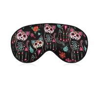 Novelty Blackout Eye Mask,Floral Day of The Dead Cat Kitten Sugar Skull Sleep Masks Sleeping Mask Blindfold Eye Cover Eye Shade with Adjustable Strap for Men Women Teen Boys Girls Kids Travel